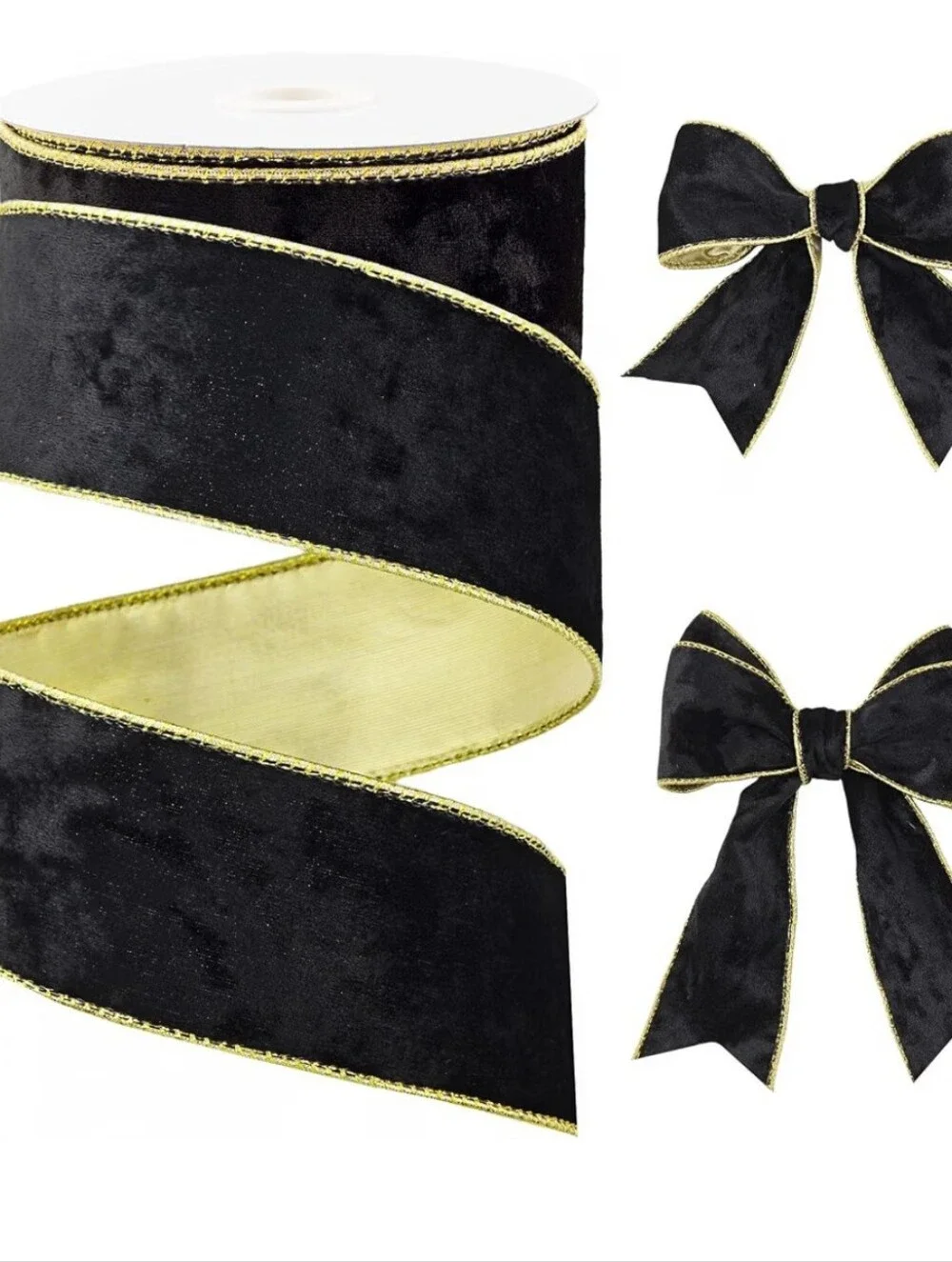 Black Velvet Ribbon with Gold Trim. 10 yards. NWT.